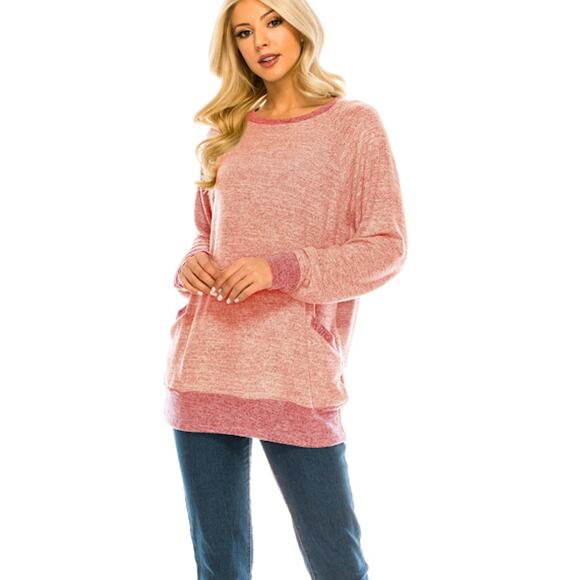 HAUTE EDITION Women's  Pink Slouchy Cozy Pocket Sweatshirt Tunic XL NWOT - Picture 2 of 7